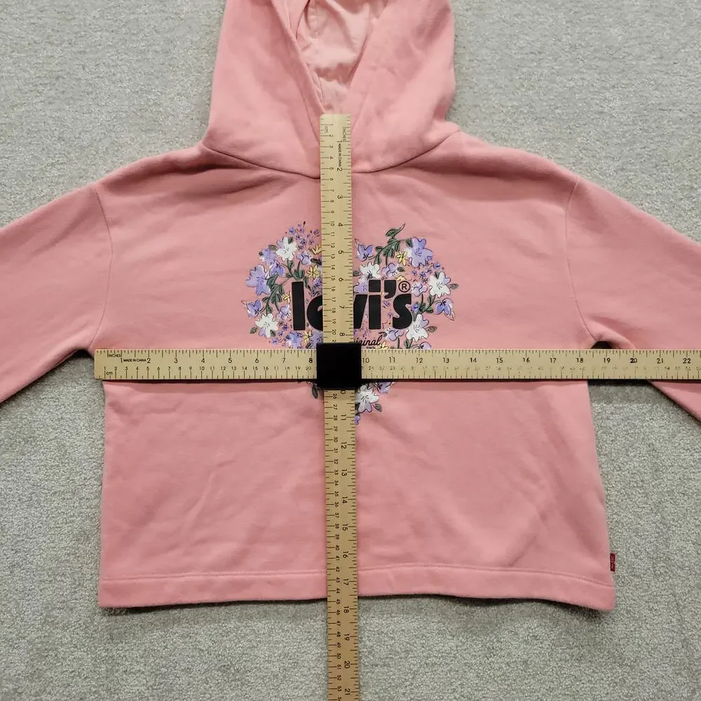 Levi’s Girls Pink Floral Logo Hoodie Size M 10-12 Wide Sleeve Pullover